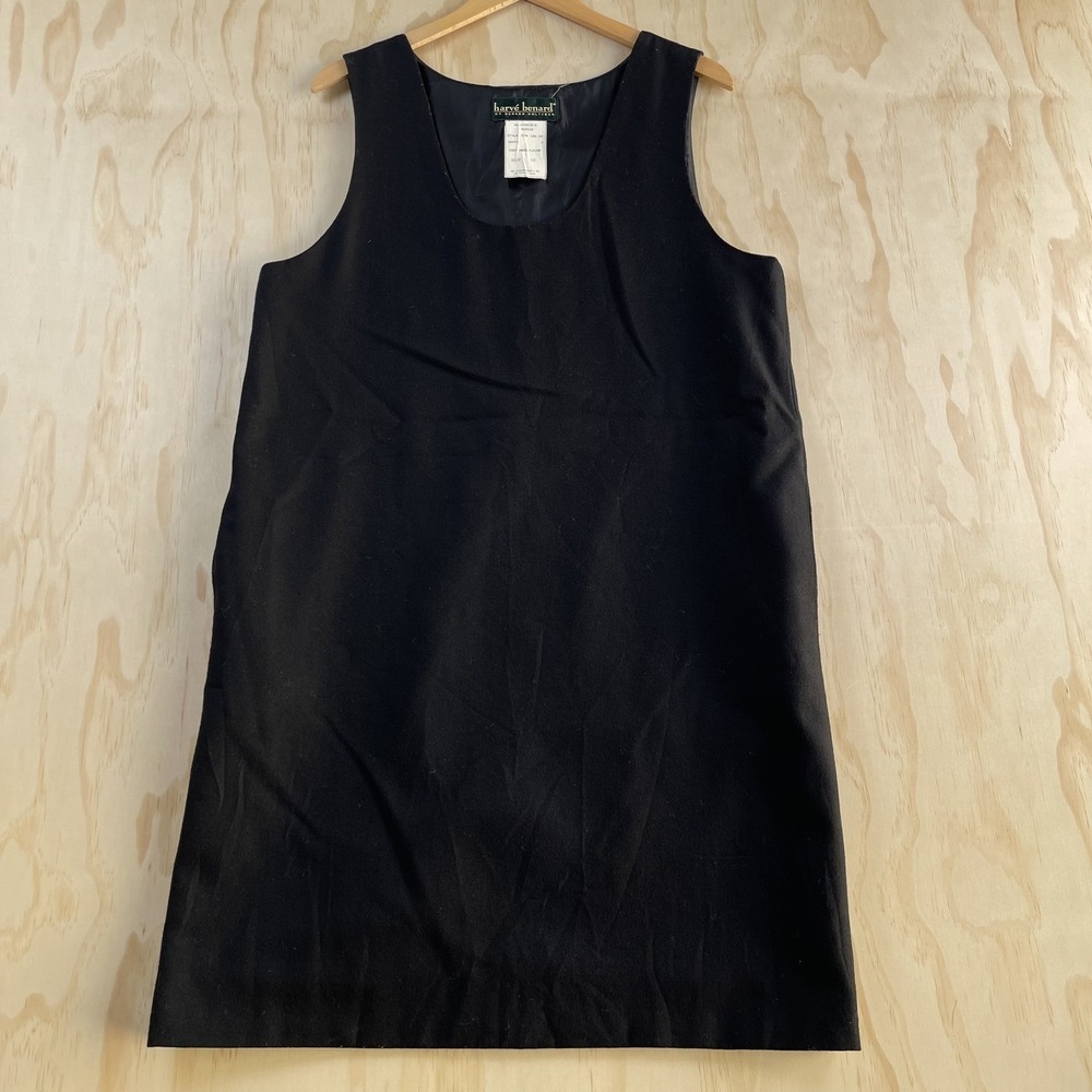 Harve Benard Dress Womens 12 Black Sleeveless Wool Scoop Neck Shift Knee Length